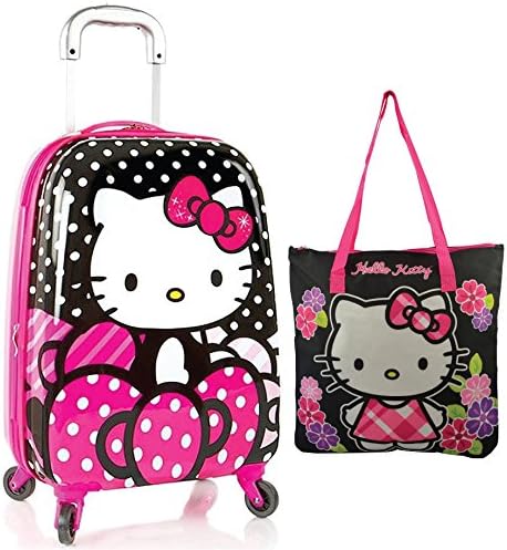 Sanrrio Hello Kitty Spinner Luggage 20" Expandable Carry On with Bonus Beach Tote Bag