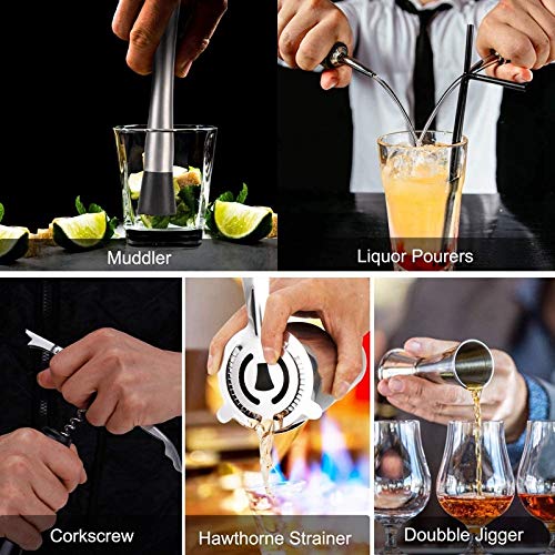 NXYJD Cocktail-Shaker-Set, 12-teiliges Bartender-Kit Bar-Werkzeugbahnen-Zubehör mit Edelstahl-Stand, Home Bartending – Bild 4
