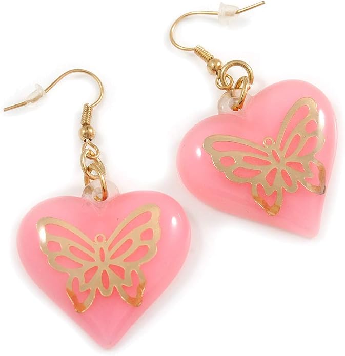 Pink Plastic Heart Drop Earrings Jewelry