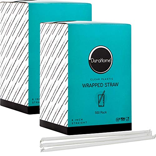 DuraHome Clear Plastic Straws Individually Wrapped 1000 Pack 8 inch