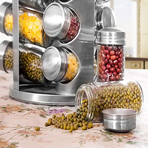 Spice Rack Revolving Stainless Steel Seasoning Storage Organizer Spice Carousel Tower for Kitchen Set of 16 Jars