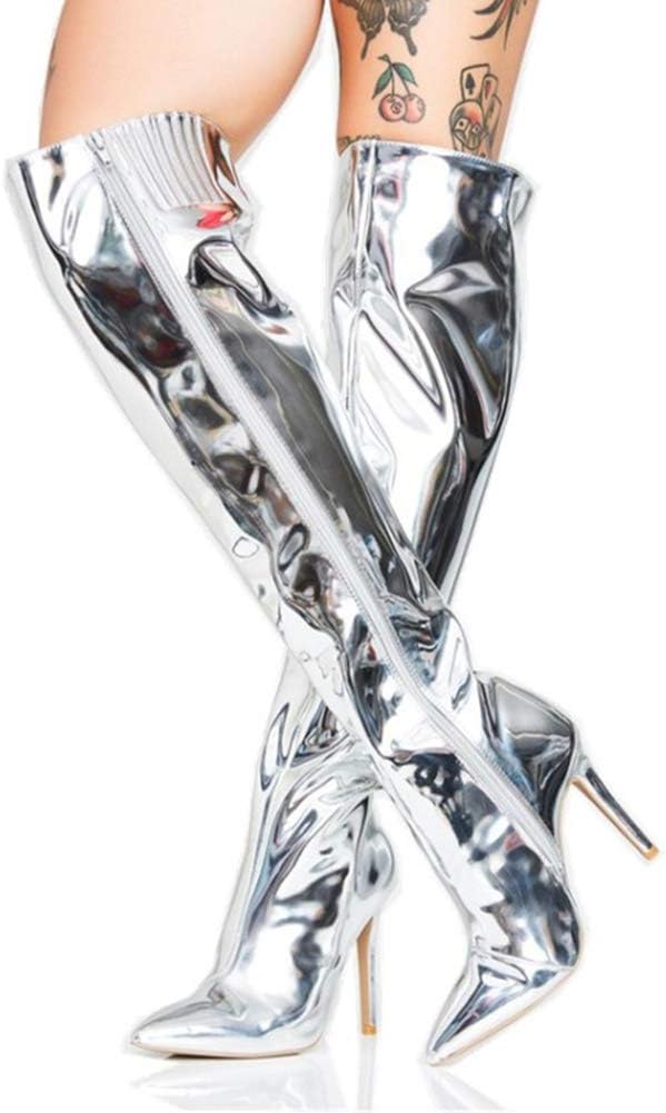 silver shiny boots