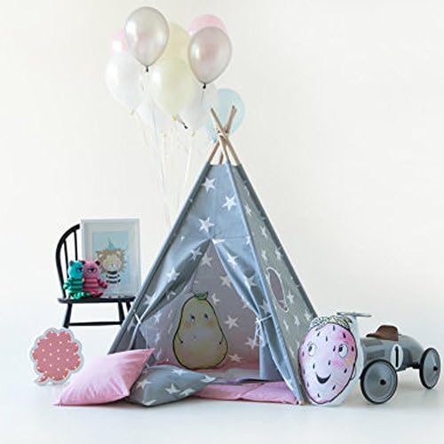 Grey Star design Play Teepee 100% Cotton Canvas Portable Indoor Tent for Boy and Girls children playhouse
