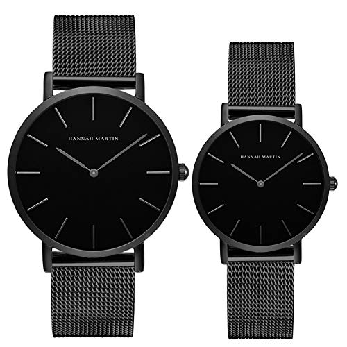 Kubagom Ultra Thin Stainless Steel Mesh Band Waterproof Quartz Couple Wrist Watch (Black Dial, Black Band 2)