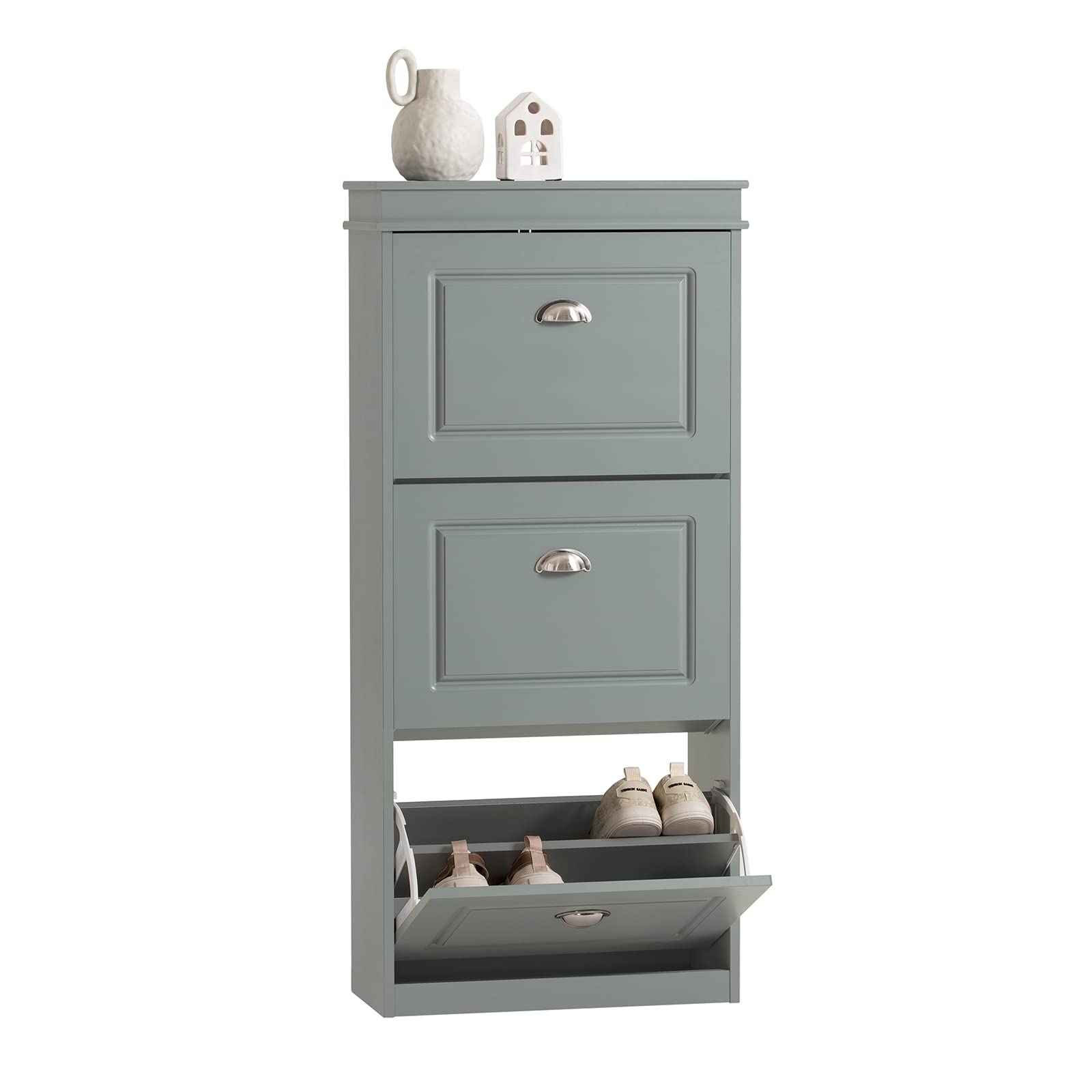Haotian FSR94-HG, Grey Shoe Storage Cabinet with 3 Flip Drawers ...