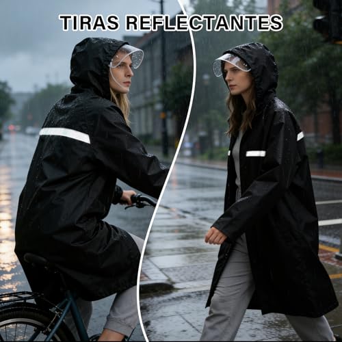 KIROGILY Impermeable para lluvia Hombre con Tira Reflectante, Poncho para Lluvia con Capucha, Chubasquero Hombre con Bolsa Impermeable para Celular, Raincoat para Camping, Viajes y Emergencias