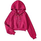 LOFAAC Women Fleece Full Zip Up Cropped Hoodie Sweatshirt 90s Long Sleeve Drawstring Hooded Crop Jacket Top with Pockets