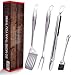 RWM BBQ Grill Tool Set - Heavy Duty Integrated Extra Thick Extension Stainless Steel Grill Utensil Set,Spatula, Basting Brush,Fork & Tongs,Giant(Set of 4)