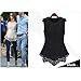 OFTEN Women's Sexy Chic Lace Shirt Fashion Sleeveless Blouse Black/ White,XL