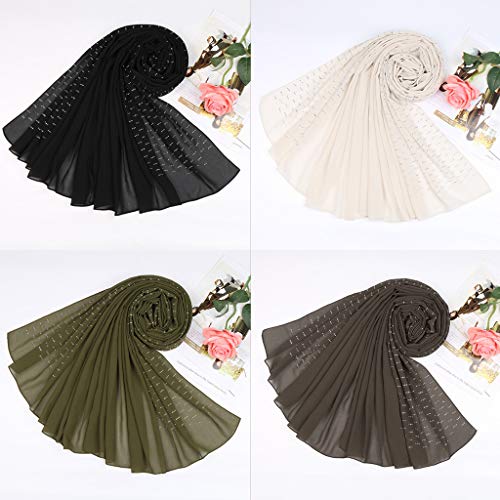 MEIYIN Muslim Women Hijab Silver Hot Drill Beaded Head Cover Scarf Chiffon Shawl Wraps