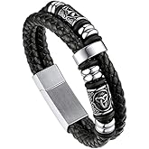 Bandmax Mens Black Double Wax Rope Cuff Bracelets Waterproof Stainless Steel Norse Style Celtic Knot Beads Bracelet Wristband Gift for Men