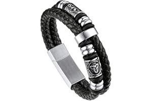 Bandmax Mens Black Double Wax Rope Cuff Bracelets Waterproof Stainless Steel Norse Style Celtic Knot Beads Bracelet Wristband Gift for Men