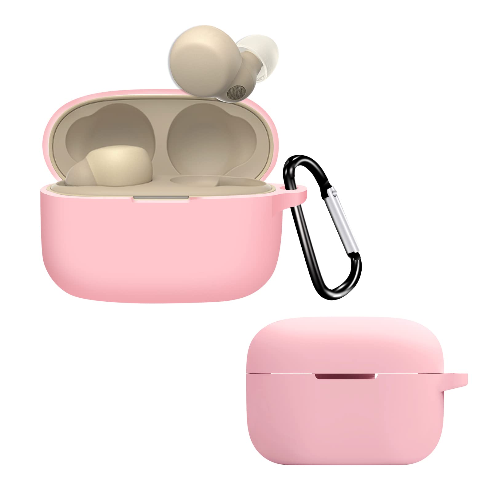 QINOUK Case for Sony LinkBuds S/Sony LinkBuds WF-L900,Dustproof,Shockproof and with D Shape Clip,Premium Soft Silicone Full Protective Case Compatible with Sony LinkBuds S [Front LED Visible]-Pink