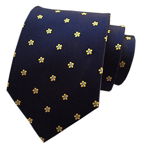 Secdtie Mens Navy Blue Yellow Silk Cravat Ties Jacquard Woven Casual Necktie H04