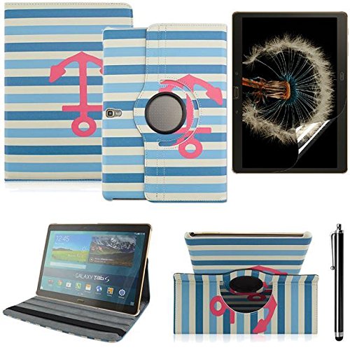 Samsung Galaxy Tab S 10.5inch Case Cover(Samsung T800) -#1 Wave Stripe Anchor Boat Pattern Slim Fit Case Cover with Detachable 360 Degree Rotating PU Leather Flip Folio Multi-Angle Stand Case for Samsung Galaxy Tab S 10.5inch T800 Tablet with Screen Protector and Touch Pen