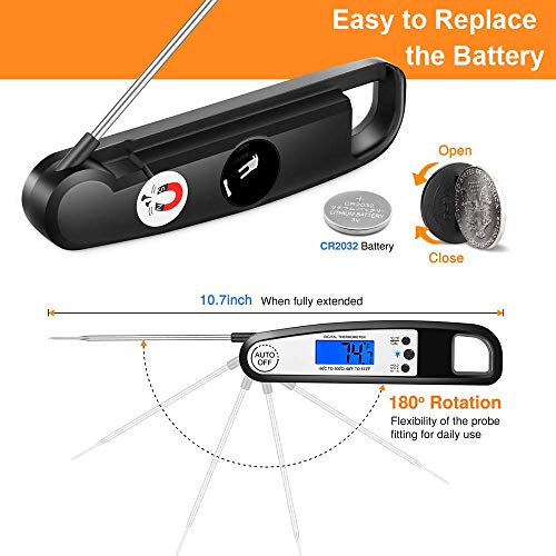 EldHus Digital Instant Read Meat Thermometer with Beer Screwdriver Waterproof Kitchen Food Cooking Thermometer with Backlight Fast Reading Electric Meat Thermometer Probe for BBQ Grilling Smoker Baking