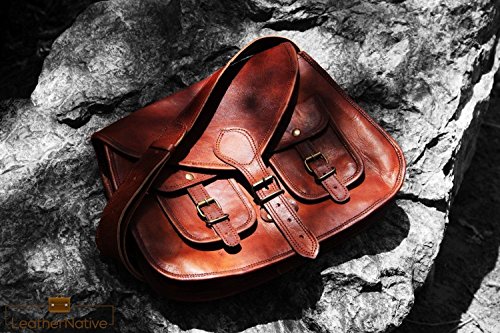 Women's Handmade Leather Boho-Gypsy Purse - Smart Green Canvas Lining and Reinforced Hand-Stitching - 3 Compartments, Plus 1 Zippered Pocket - Crossbody Purse for Business and Pleasure - 13 Inches