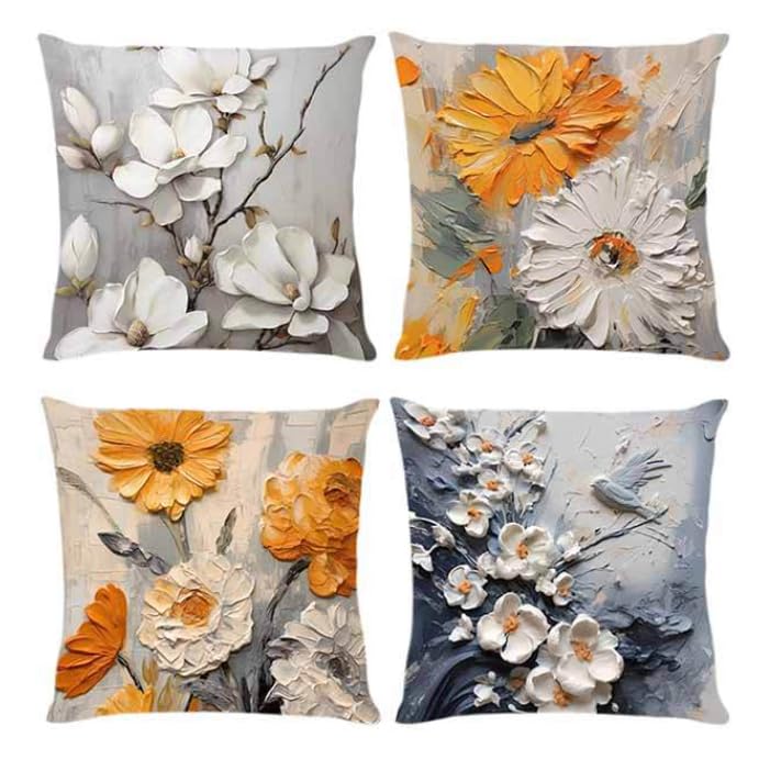 BAOKU Oil Painting Sunflower 18x18 Inch Cushion Covers,Cushion Case Outdoor Sofa Throw Pillows Cover Garden Pillow Covers for Couch Living Room Bed Indoors Home Decor Set of 4
