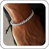 Zeshimb Silver Cuban Link Bracelet Chunky Chain Cuban Bracelet Black Braided Wax Rope Cord Bracelet Stainless Steel Curb Chain Bracelet Miani Hip Hop Jewelry for Women Men