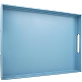 SforGUVA Blue Serving Tray for Coffee Table, Rectangular Plastic Decorative Tray with Handles for Entertaining, Outdoor Patio, Living Room, Ottoman, Bathroom Counter, 11.8”*15.7”*1.6”