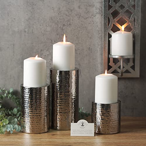 Hosley's Set of 3 Pillar Candle Holders Silver Finish 7 Inch 5 Inch 3