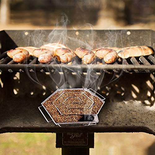 PiscatorZone Cold Smoker Generator Pellet Smoker Charcoal Grill Smoker Box, Stainless Steel Bracket for BBQ Wood Chips(Hexagon) - Thumbnail 6