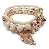 JADE POP - Women's Multicolored Beaded Stretch Stackable Chain Bracelet Set with Charm