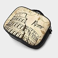 MINIKENS Rome Colosseum 3D Printed Travel Makeup Bag Waterproof Portable Cosmetic Cases Organizer Mini Makeup Cases Travel Cosmetic Bag Brush Bag for Women Girls Black