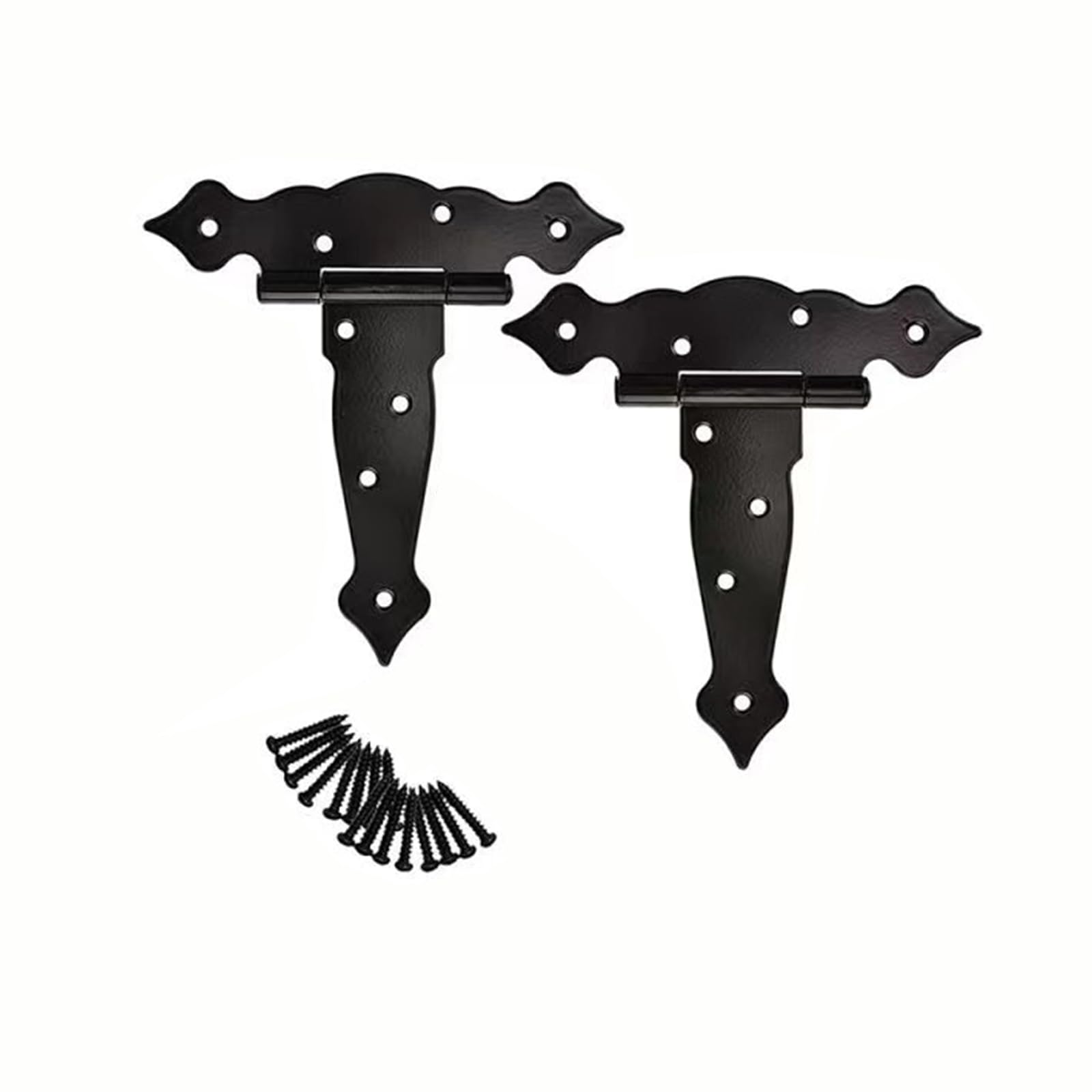 KOVNISE 2 Pack T-Strap Heavy Duty Shed Door Hinges Gate Strap Hinges Black Fancy Tee Hinge Wrought Hardware for Wood Shed Barn Door Fence Gate Swing Yard Door (6 Inch)