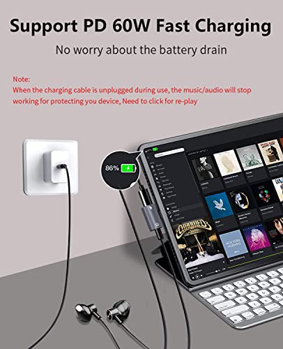 USB C to 3.5mm Headphone and Charger Adapter, 2 in 1 USB C to 3.5mm Aux Headphone Jack with 60W PD Fast Charging Dongle Compatible with Galaxy S22/S22 Ultra/S21/S21+/S21 FE/A53, Google Pixel 5/4/4XL