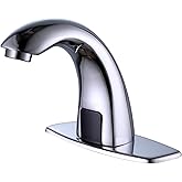 Derpras Touchless Bathroom Faucet with Automatic Sensor Function, Bathroom Sink Faucet with Hole Cover Plate, Chrome