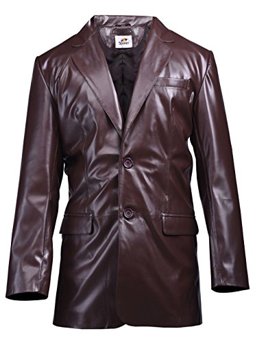 ST Classic Brown Leather Blazer Mens Coat 2-Button Single Breasted Stylish Faux Leather Jacket Slim Fit Big Tall Boys Kid