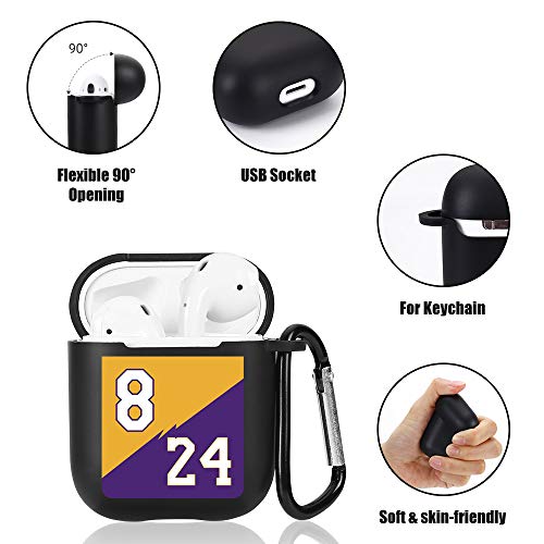 Jusy 8&24 Basketball Jersey Case for Airpod 1&2 Case with Keychain Clip