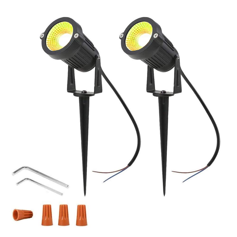 Ygapuzi 5W LED Landscape Lights 12V Low Voltage Spotlights Decorative Walls Trees Flags Outdoor Lighting for Driveway, Yard, Lawn, Patio, Swimming Pool, Garden, with Stakes, Pack of 2 (Warm White)
