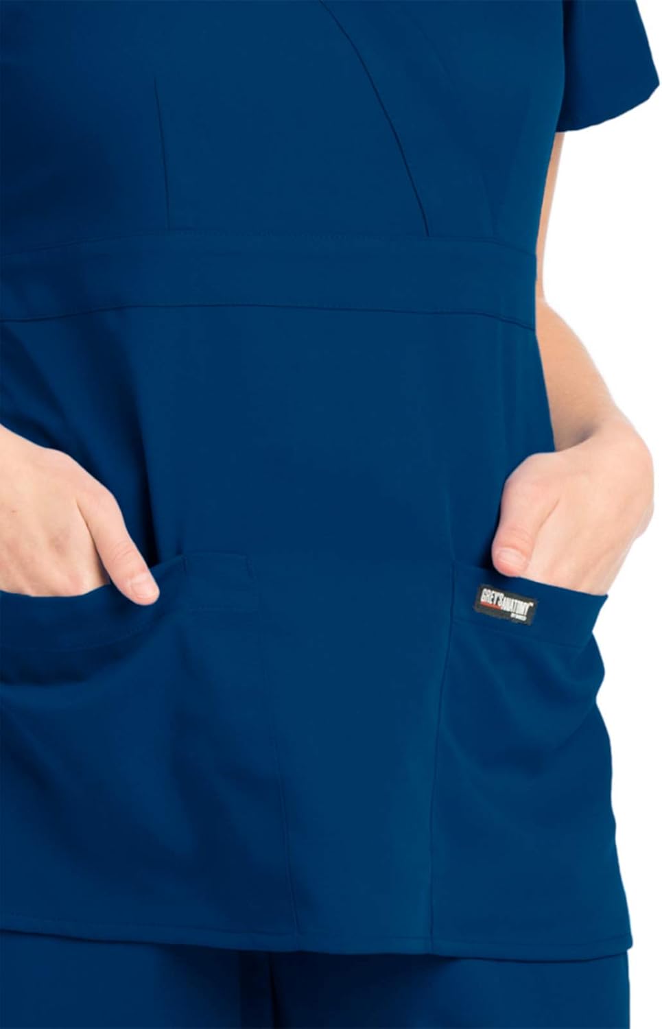 Grey's Anatomy Women's 4153 Junior-Fit Three-Pocket Mock-Wrap Scrub Top, Indigo, Medium: Medical Scrubs Shirts: Clothing