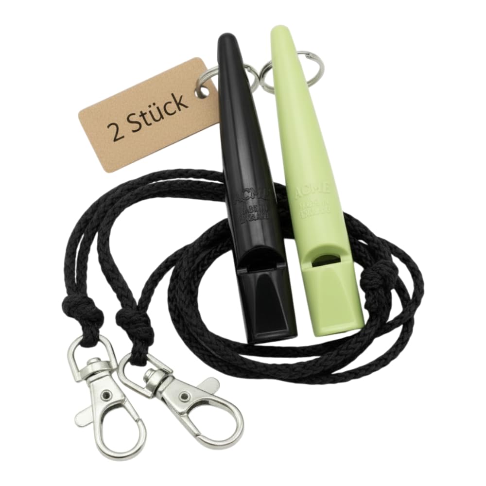 ACME Dog Whistle No. 210.5 with Whistle Band | Double Pack | 2 Whistles Including 2 Bands | Ideal for Recall - Loud and Far-reaching (Black + Lime Green)
