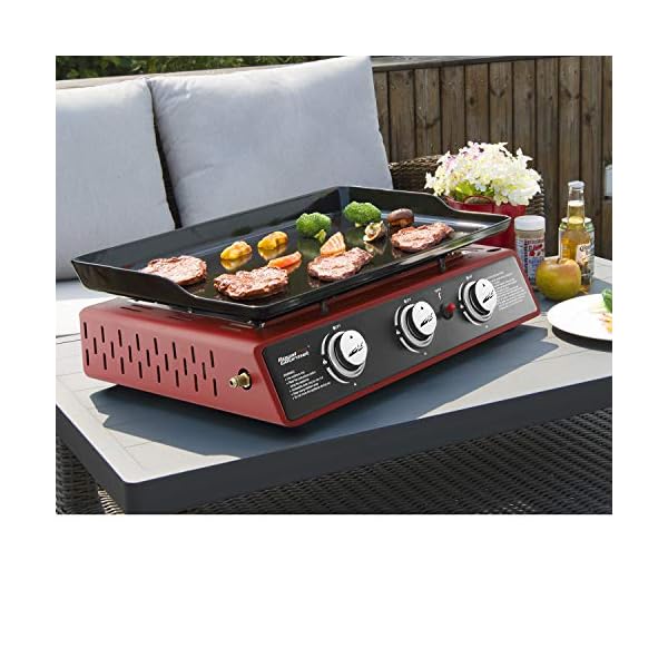 Royal-Gourmet-PD1301R-24-Inch-3-Burner-Portable-Table-Top-Gas-Grill-Griddle-25500-BTUs-Red