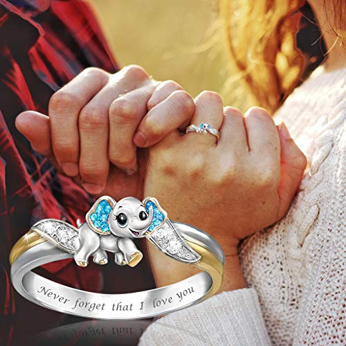 TONGHANG Metal Full Diamond Rings for Women, Affordable Rhinestone Microinlaid Zircon Female Ring Jewelry Valentine\'s Day Mother\'s Day Birthday Gift(Elephant Blue,5)