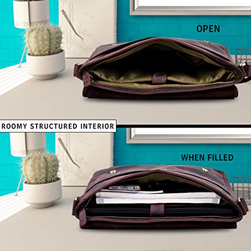 Leather Messenger Bag 15 Inch Laptop Bag Office Briefcase for Men and