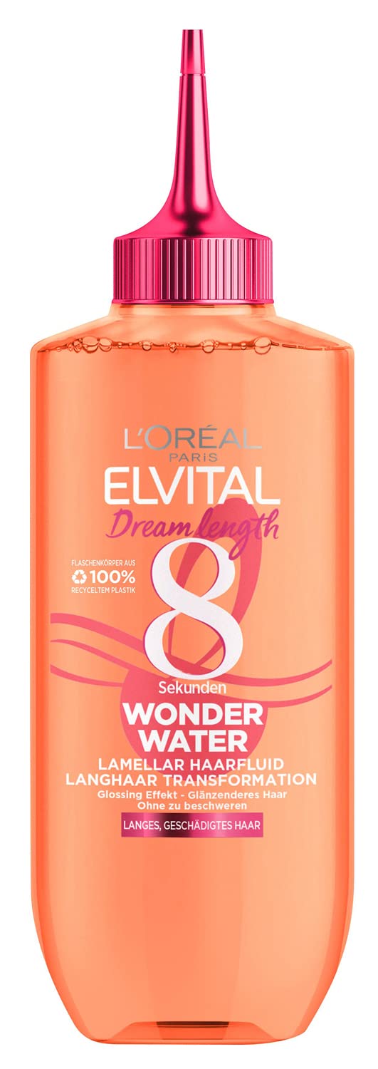L'Oréal Paris Elvital Hair Treatment for Smooth Hair, No Silicone, No Reaction Time to Rinse, Dream Length 8 Seconds Wonder Water Lamellar Hair Fluid, 1 x 200 ml