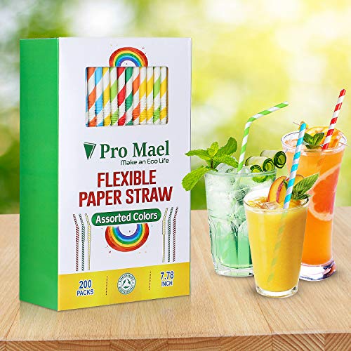 Papier-Trinkhalme, biologisch abbaubar, flexibel, gestreift, für Säfte, Shakes, Smoothies, Einweg-Strohhalme für… – Bild 7