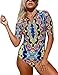Sidefeel Women Abstract Print Zip Front Half Sleeve One Piece Swimsuit Large Multicolor