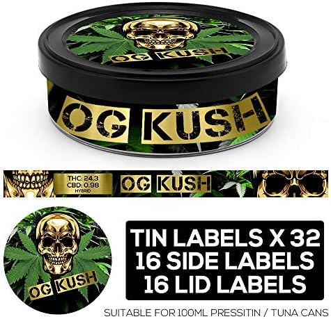 OG Kush Pressitin Tuna Tin Strain Labels - Tin Wraps & Lid Slaps