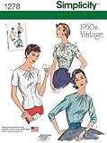 Simplicity Pattern 1278 1950's Vintage Reproduction Misses Blouses Sizes 6-8-10-12-14