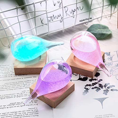 Pstars Storm Glass Bottle Weather Forecaster, Drop Water Shape Crystal Glass Bottle with Wooden Base, Home and Office Desktop Decoration Craft Weather Station (Blue) - Thumbnail 6