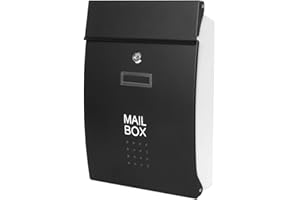 Jssmst Locking Mailbox Wall Mount – Waterproof Mail Boxes with Key Lock Large Capacity, 15.2 x 10.1 x 3.3 Inch, SM-HPB005 Black