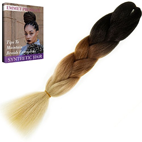 Emmet Jumbo Braids 60+ Colors Kanekalon Synthetic Box Braids African Hair Extension 100g/pcs, Hair Care Ebook Included (24