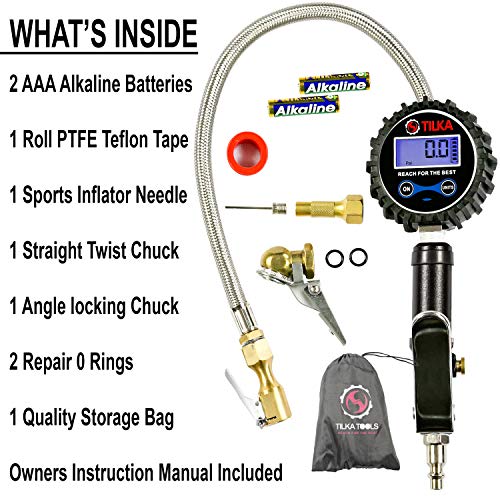 TILKA TOOLS Digital Tire Inflator with Pressure Gauge - Air Compressor Accessories -White LED Light - Great Gifts of Air Tools and Accessories - Quality Auto Mechanic Tools for Men and Women 200 PSI - Thumbnail 5