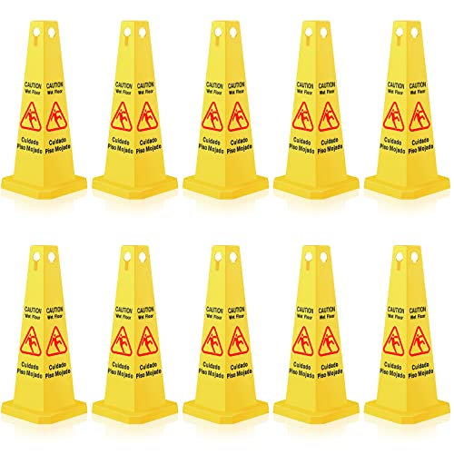 Fall Risk Cone 10 Pieces Floor Safety Cone Yellow Caution Wet Floor Sign 4 Sided Floor ...