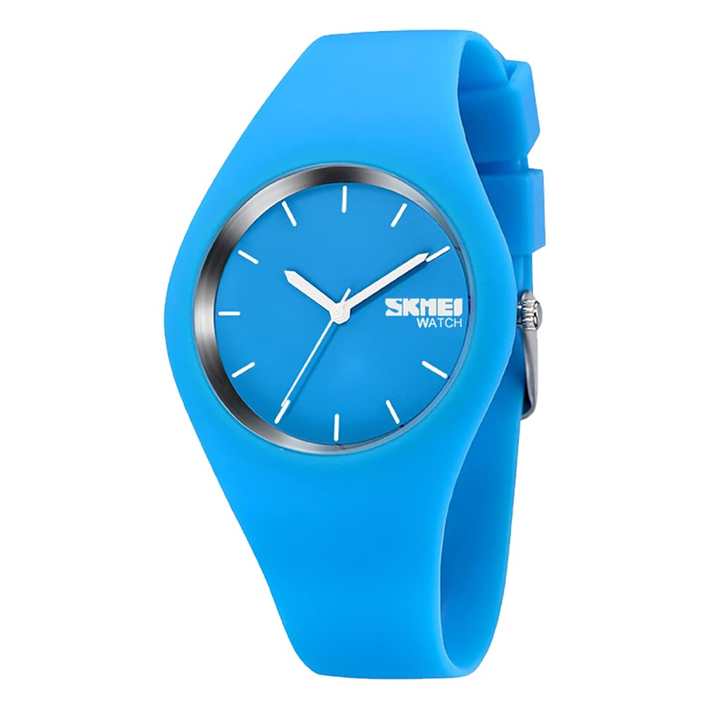 Gosasa Casual Simple Style Silicone Strap Women Men Sports Watches 30M Waterproof, A lighte Blue, Sports and leisure